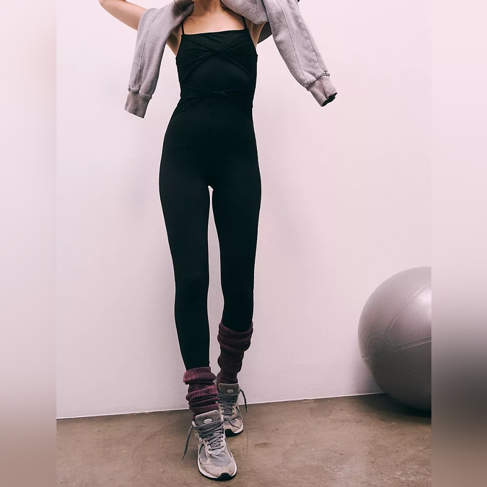 FP Movement by Free People Lace Me Up Onesie In Black Jumpsuit Size XS New